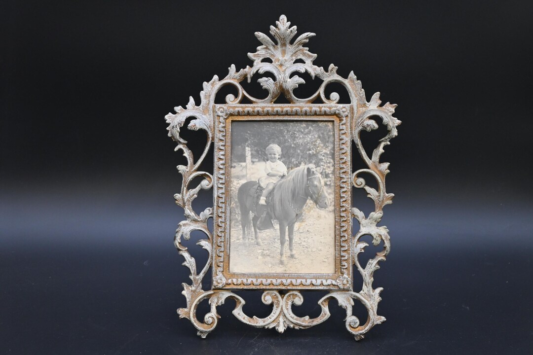 Vintage Antique Ornate Picture Frame Gold Cast Metal Easel 12 X 9 No ...