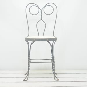 Vintage/Antique Black Ice Cream Chair White Seat Antique Old Stool Parlor Soda Fountain #2