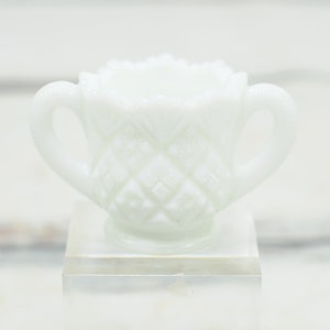 Vintage Westmorland Milk Glass Toothpick Holder 2 Handles Quilted Design Sawtooth Rim