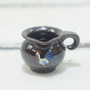 Vintage Small Individual Red Ware Creamer Mini Pitcher With Painted Rooster Restaurant Serve Ware Coffee Station