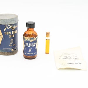 J C HIGGINS Blue Gun Cleaning Kit Solvent, Gun Oil, Pamflet Sears Roebuck & CO