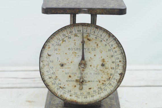 アンティークkitchen scale Antique . 1912 American Family 60 Pound Counter Scale Silver