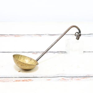 Antique Iron & Brass Ladle Brass Bowl W Long Forged Decorative Iron Handle