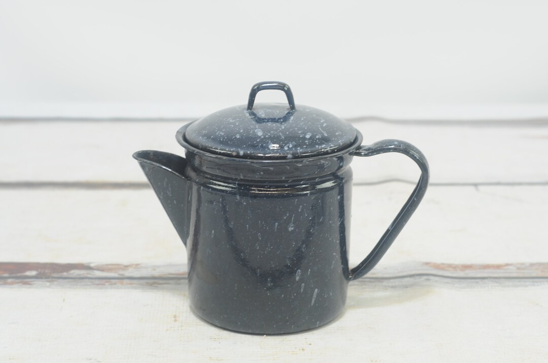 Vintage Black/white Enamelware Coffee Pot Camping Coffee Pot Etsy