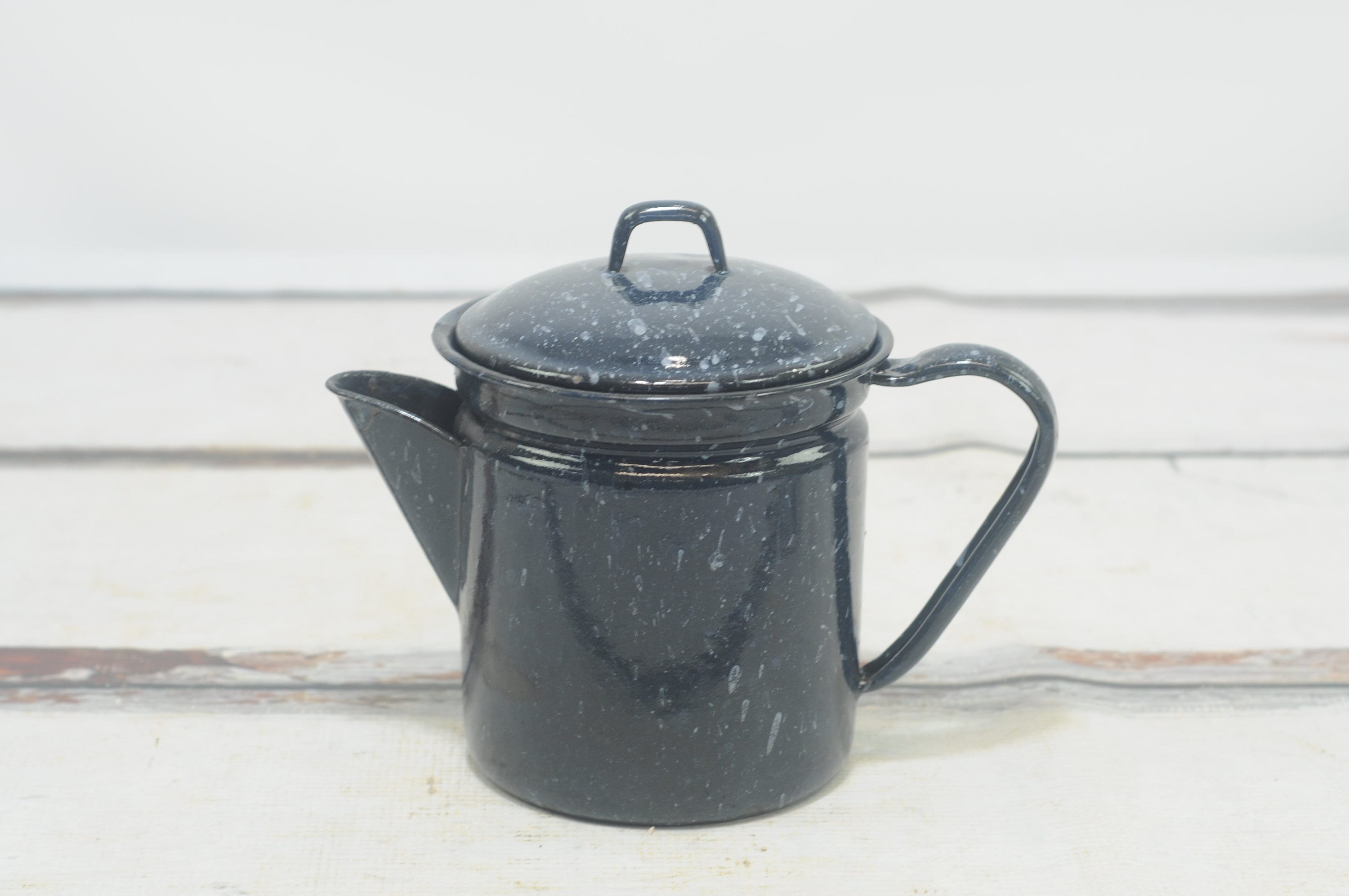 Enamel Cowboy Coffee Pot Vintage 10.5 Kettle White w/Black Trim/Handle, No  Lid