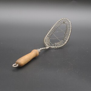 Vintage Coiled Twisted  Wire Whisk Metal Egg Whip With Brown Wood Handle Vintage Kitchen Tool