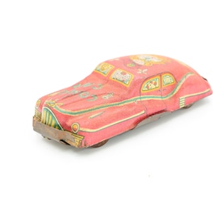 Vintage Tin Litho Comic Car Red 1953 Cartoon Toy Car Made in Japan