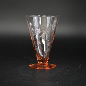 Antique Etched Pink Depression Paneled Parfait Glass Leaves & Flowers 5.25&quot;H