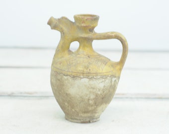 Antique 19th Century Decorated Redware Terra Cotta French European Jug Pitcher Oil Water Primitive Decor Farmhouse Decor #7 +