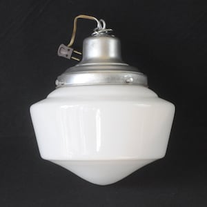 Vintage White Milk Glass Opal Milk Glass School House White Ceiling Light Fixture +
