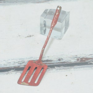 Vintage Small Red Tin Toy Spatula Made In USA Vintage Kitchen Toy Collectible