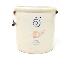 Antique 5 Gallon Red Wing Stoneware Crock With Handle Primitive Rustic Decor