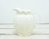 Vintage Ironstone Pottery Stoneware Large Water Pitcher Ceramic Porcelain Gold Trim