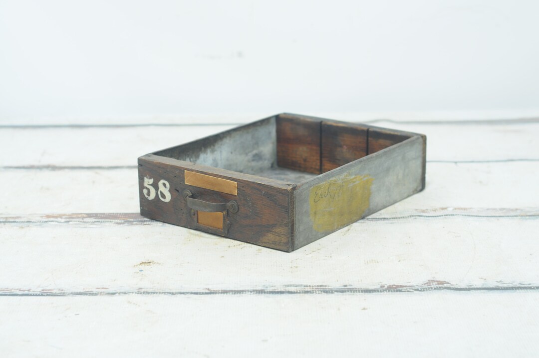 Antique Wood W C Heller Library Cabinet Drawer Wood and Metal ...