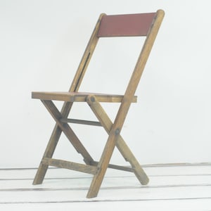 Vintage Snyder Wood Folding Chair Wood Slat Folding Chair Brown and Red #2