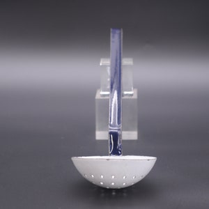 Vintage Blue And White Graniteware Slotted Colander Strainer Ladle With Handle Graniteware Spoon