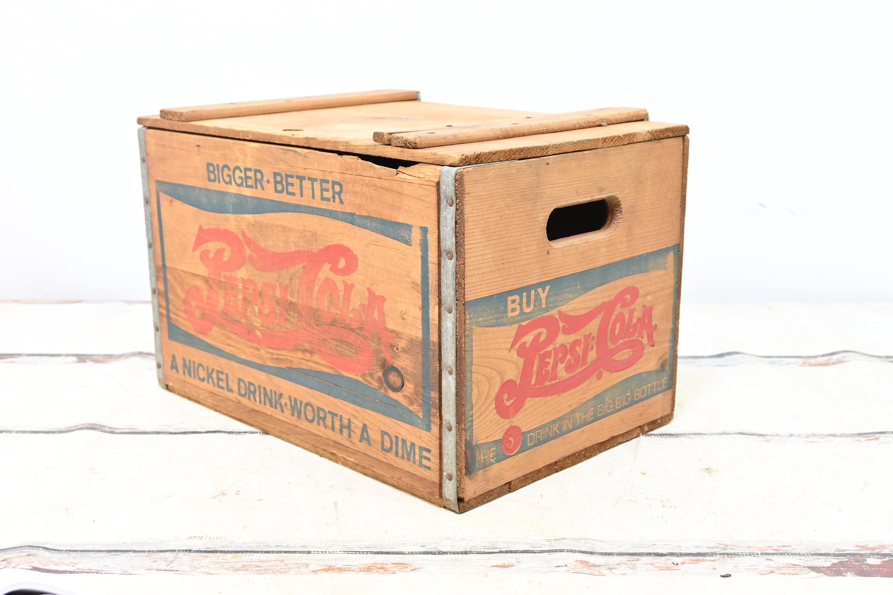 Vintage Wood Pepsi Cola Double Dot Crate With Lid Made by Gideon