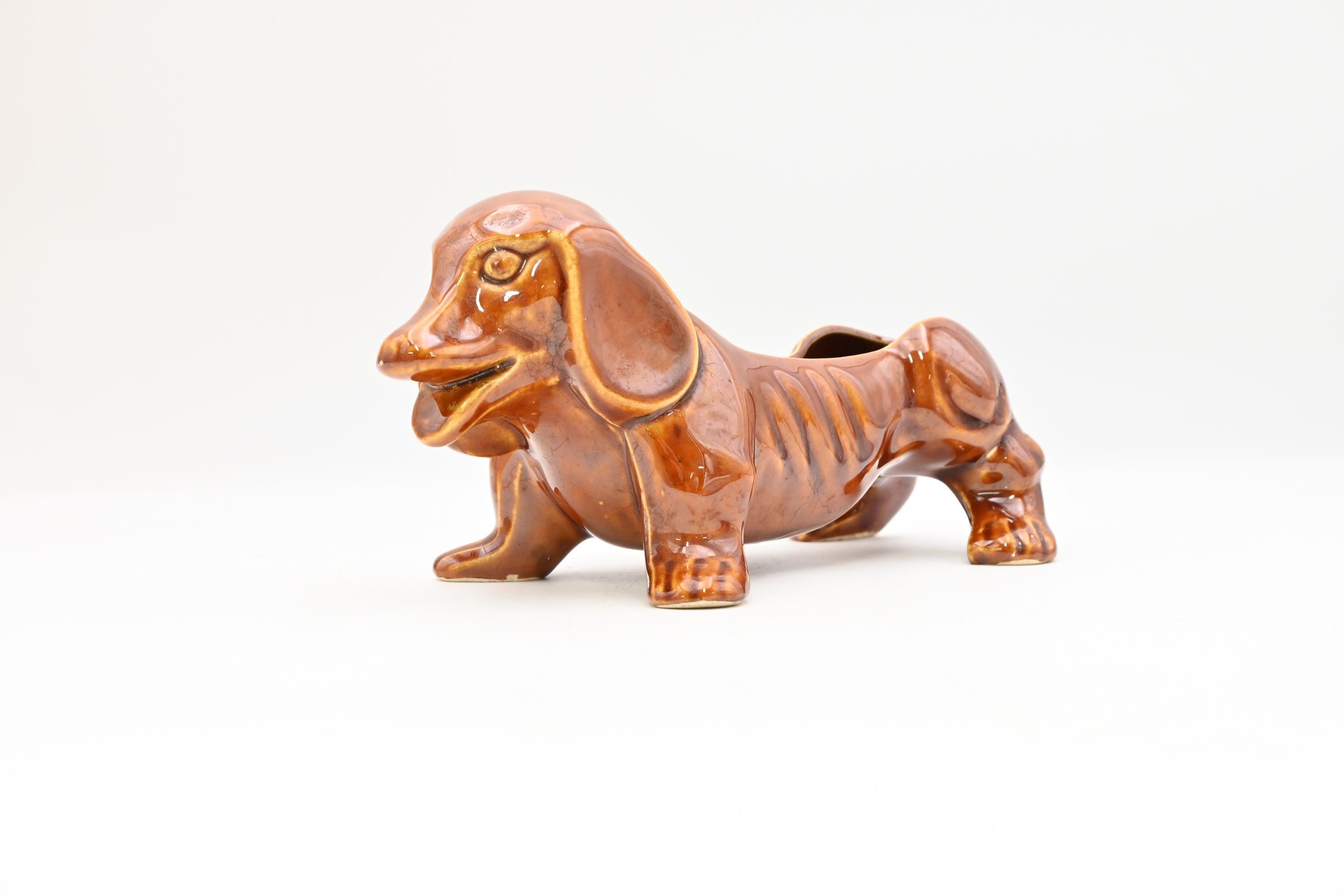 Vintage 1960'S-70'S MCM Dachshund Weiner Dog Brown Ceramic Pottery