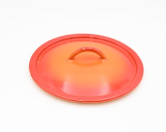 Vntg Descoware Enameled Cast Iron 6 1/2"- 7 3/8" Lid FE 18 Red Orange Belgium