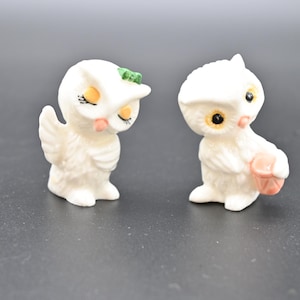Two Vintage . Porcelain Decor Owls Owl Decor White Owls Miniature Owl Collectible