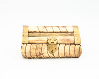 Vintage Middle Eastern Camel Bone and Brass Hinged Trinket Jewelry Box Chest