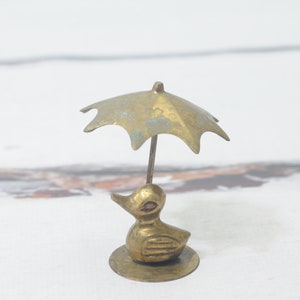 Vintage 3.5&quot; Solid Brass Duck With Umbrella Made In India Solid Brass Decor