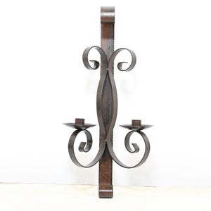 Vintage Black Wrought Iron Scrolling Wall Sconce Tapered Candle Holders Farmhouse
