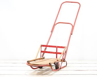 Vintage Flexible Flyer? Sled Wooden Childs Sled Baby Sled With Wheels #28 Christmas Decor Winter Decor Small Wood Sled