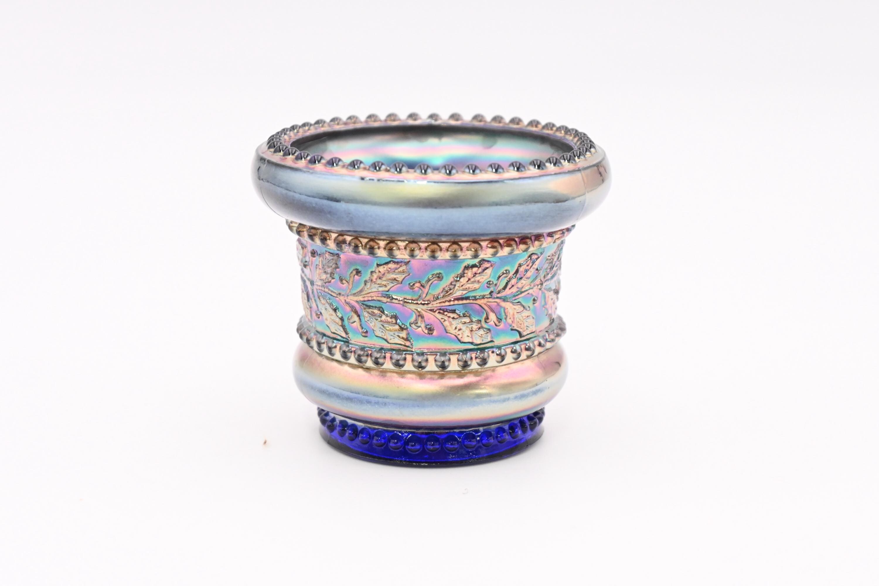 Vintage St Clair Cobalt Blue Carnival Glass Toothpick Holder Holly