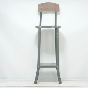 Vintage . Green 30"Seat Height Industrial Stool Angle Steel Stool Co.?  Stool Bar Stool Metal Lab Stool #2