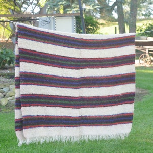 Antique/Vintage Wool Striped Throw Blanket Throw Rug Heavy Thick Handmade Wool 5&#39; x 7.5&#39;