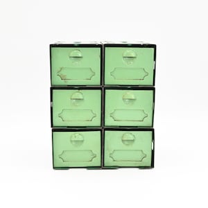 Vintage . Green  Metal Parts Box Cabinet Parts 6 Bin Store Display Parts Drawers