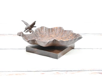 Vintage Bird Feeder Vintage Cast Iron Mounted On Wood Bird Feeder Bird Bath Iron Birds Bird Decor Cottage Decor +