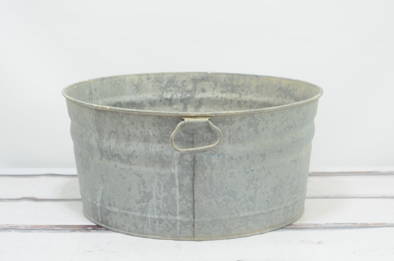 Galvanized Tub Wash Tub 3 Washtub Wheeling Bucket Metal Handle Galvanized Garden Planter Photo Prop 2 image 3