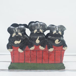 Vintage Dog Toy Bin, Metal Planter, Magazine Rack, Embossed Metal Boston Terrier Rectangular Box