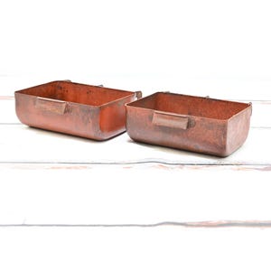2 Vintage Red Metal Bins Hanging Metal Parts Bins From a Larger System #4