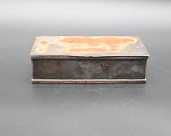 Scatola portasigarette/portagioie vintage in legno placcato argento, prodotta in Inghilterra.