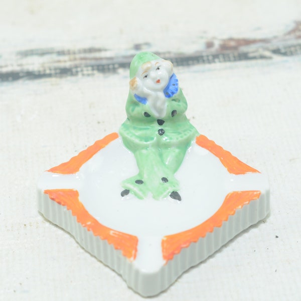 Vintage Art Deco Lustreware Harlequin Clown Figurine Ashtray Made in Japan 1920s or 1930s #2