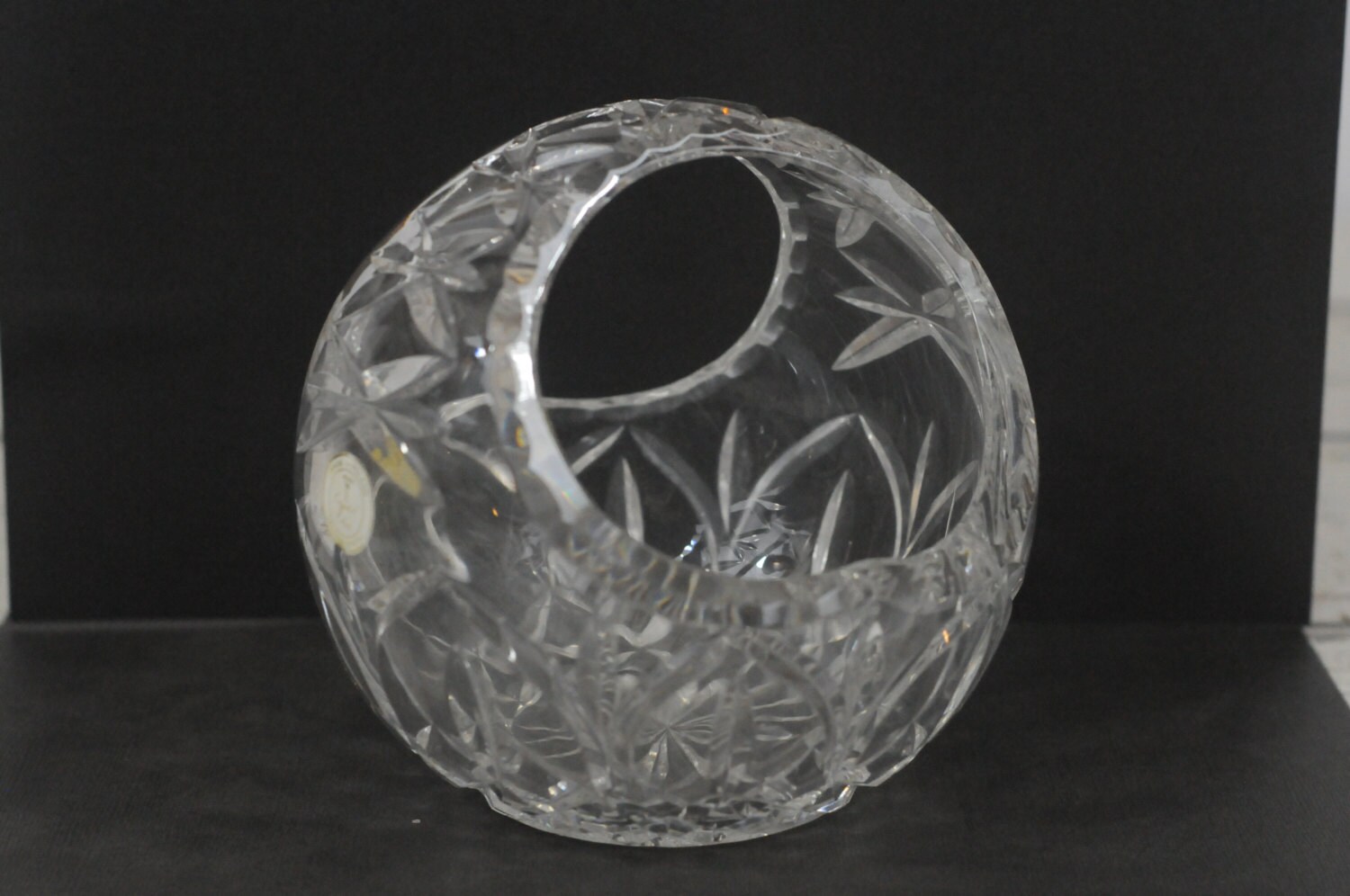 Vintage Crystal Basket With Handle Bowl Candy Dish Etsy