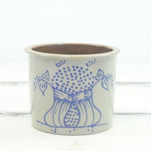 Vintage . Stoneware Crock Blue Grain Bag Image Butter Cheese Crock Stoneware Bowl