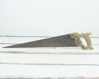Vintage Cross Cut Disston Hand Saw Straight Fine Tip Medallón y Trigo +