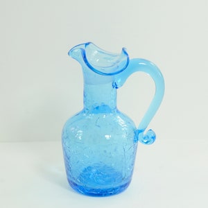 Vintage . Blue Art Glass Pitcher Small Pitcher Blue Crackled Glass Pitcher