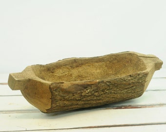 Antique . Primitive Fabulously Hand Carved Log Cheese Trencher Dough Bowl Trencher Farmhouse Table Decor Primitive Decor Rustic Decor +