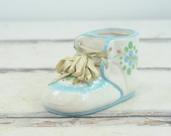 Vintage 1950s?  Baby Blue Booties Baby Shoe Planter Nursery Baby Decor