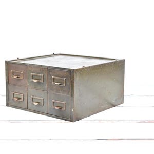 Antique 1918  6 Drawer Military Green Brass/Steel Stacking File Cabinet