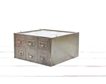 Antique 1918  6 Drawer Military Green Brass/Steel Stacking File Cabinet