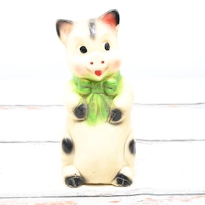 Vintage Chalkware 1930s Carnival Prize Large Boy Pig With Green Bow Tie 12&quot;