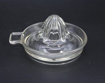 Vintage Heavy Clear Ribbed Glass Handled Juicer Reamer 5.25" EXC Cond #8