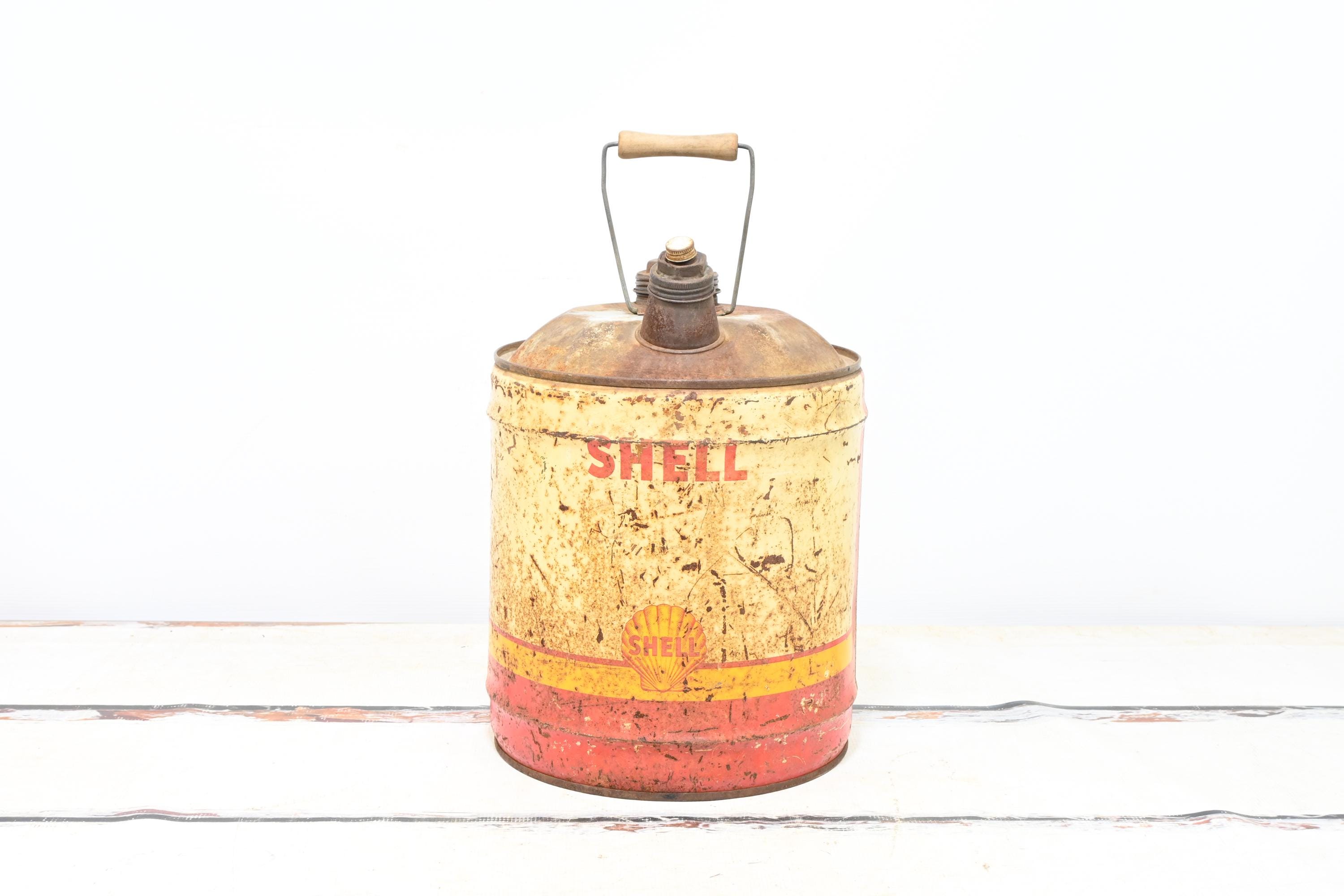 Vintage SHELL Branded Five (5) Gallon Metal Motor Oil Fuel Empty