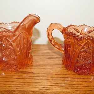 Vintage Pink Glass Cream & Sugar Bowl Pressed Glass Cut Glass Cream and Sugar